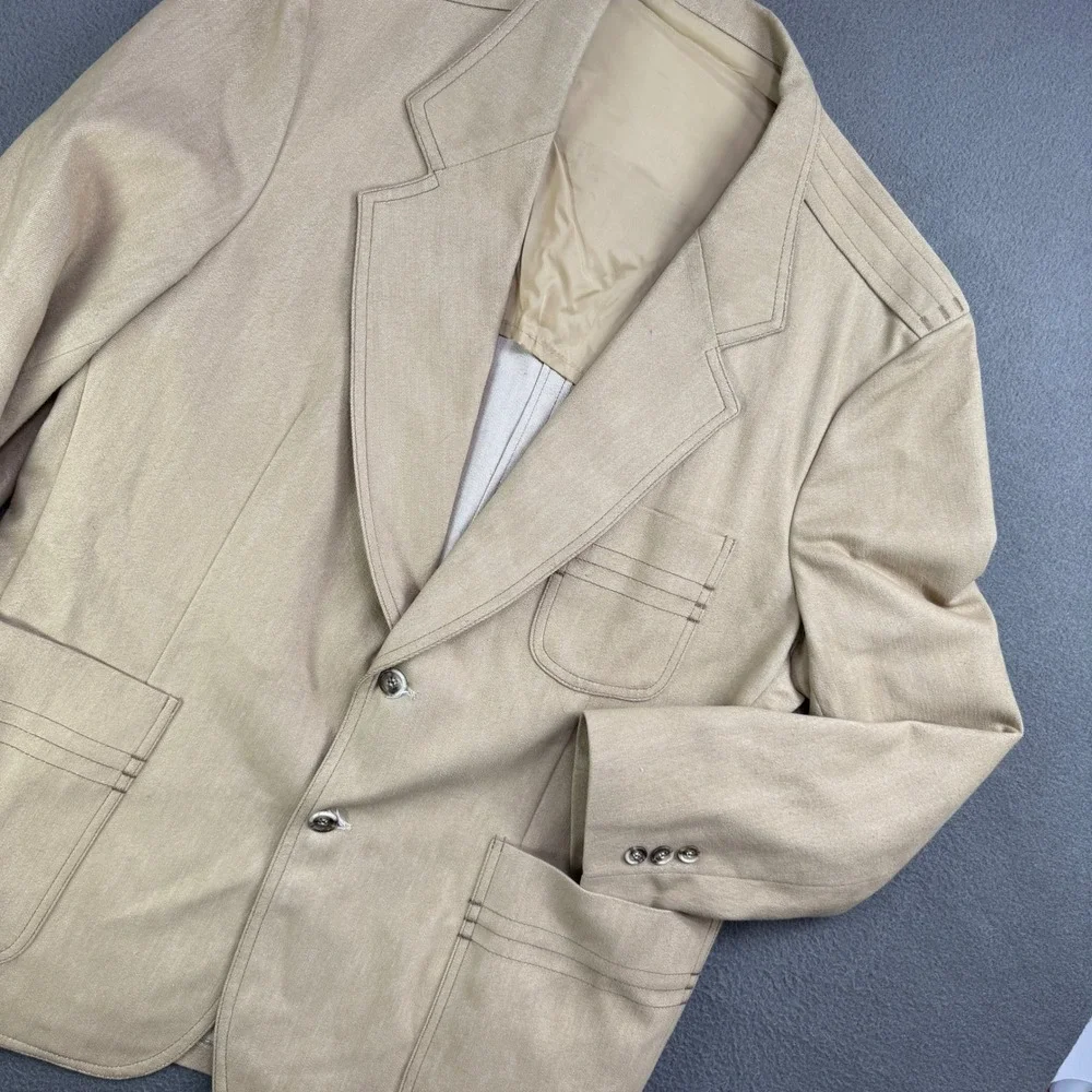 Vintage Lee Separate Lees Blazer Mens 46R Cream Blend‎ Safari Sport Coat